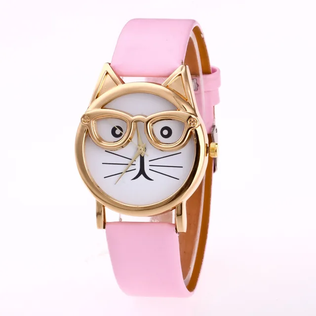 Dámské analogové hodinky | 3D hodinky s kočkou - růžové 1