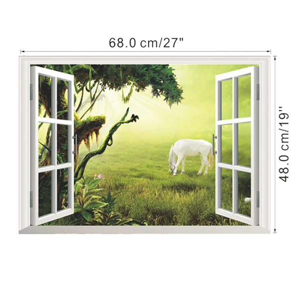 Samolepka na zeď | 3D tapeta kůň v okně, 48 x 68 cm - Vzor 1
