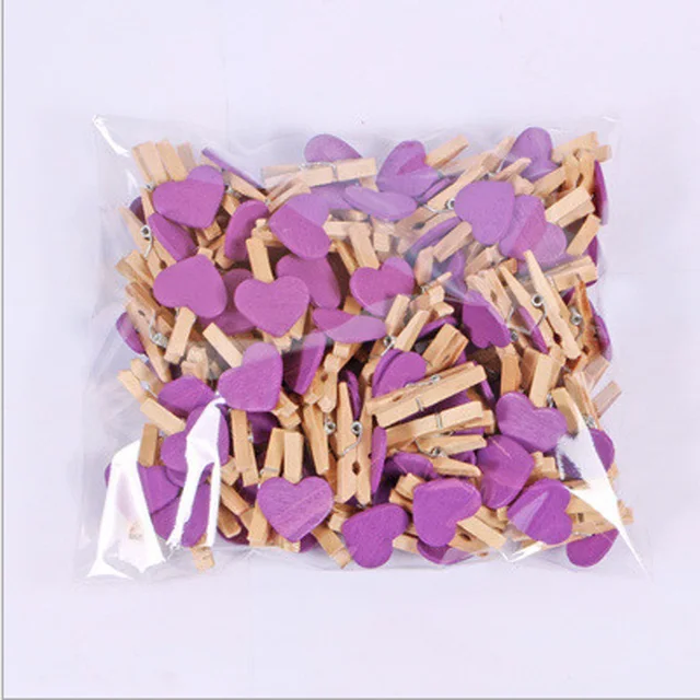 Dřevěné kolíčky | dekorace srdíčka, 10 ks - 12 fialová
