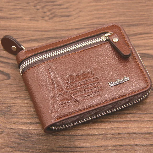 Pánská peněženka z umělé kůže na zip - hnědý