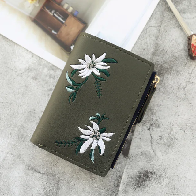 Elegantní dámská peněženka s květinovým vzorem - tmavozelený
