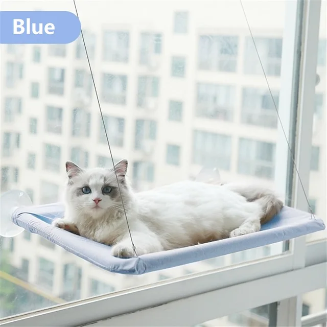 Pohodlné houpací lehátko pro kočky s odolným škrabadlem - modrý