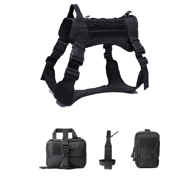 Taktický postroj pro psy s vodítkem - Černá taška na postroj, XL