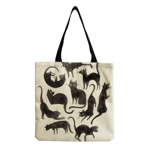 Dámská taška přes rameno s kočkou, plátěná - hm2494 Cat Bag