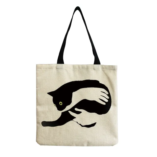 Dámská taška přes rameno s kočkou, plátěná - hm2498 Cat Bag