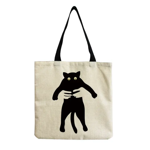 Dámská taška přes rameno s kočkou, plátěná - hm2499 Cat Bag