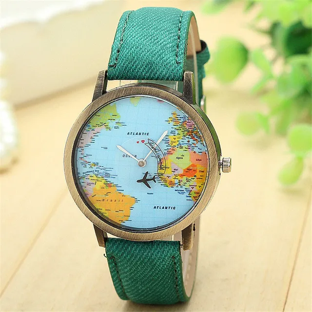 Dámské náramkové hodinky s mapou světa - Gn
