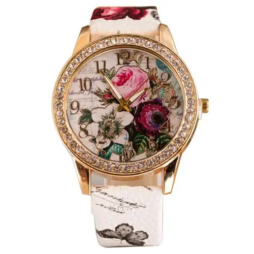 Dámské hodinky | náramkové hodinky, květinový styl - BÍLÝ