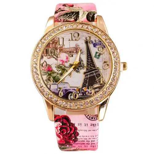 Dámské hodinky | náramkové hodinky, květinový styl - Červené