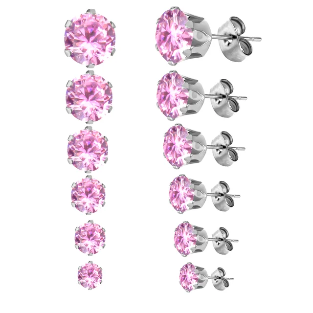 Luxusní barevné náušnice | 6 párů - růžové stříbro