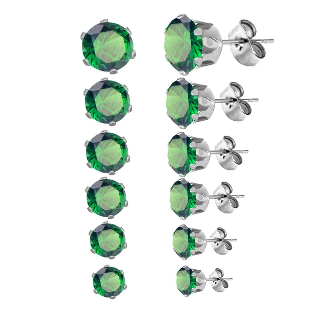 Luxusní barevné náušnice | 6 párů - zelená stříbrná