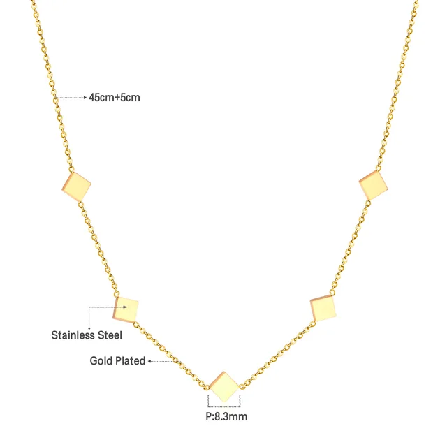 Dámský náhrdelník s přívěskem - čtvercové zlato-200003699