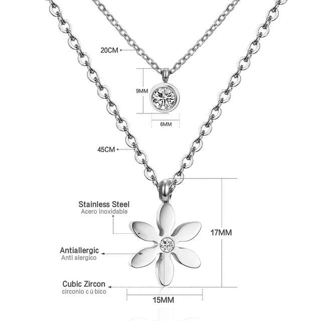 Dvojitý náhrdelník z nerezové oceli - 04S květina