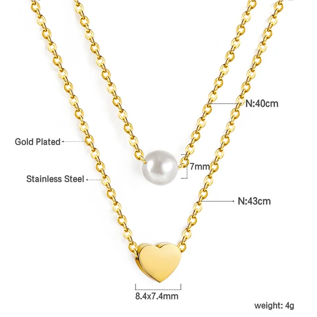 Dvojitý náhrdelník z nerezové oceli - B47AG srdce perla