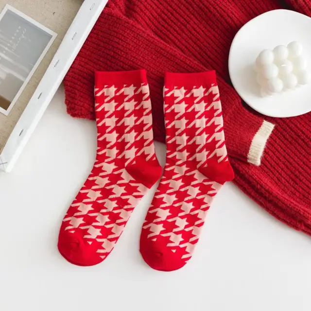 Dámské červené ponožky | červené ponožky s různými vzory - 02
