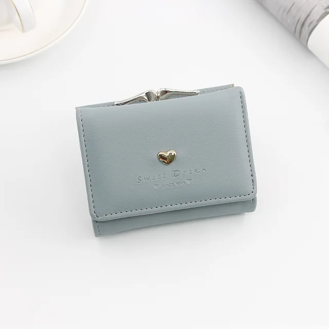 Dámská peněženka na zip, peněženka s elegantním srdíčkem - Modrý