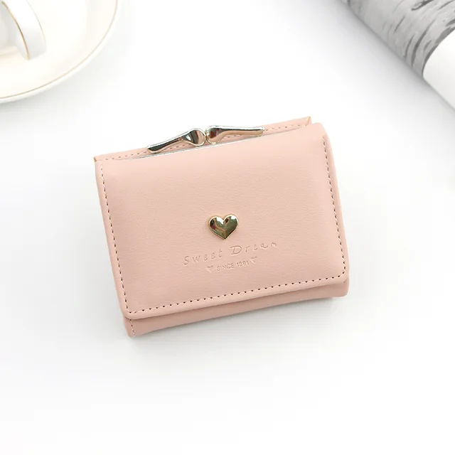 Dámská peněženka na zip, peněženka s elegantním srdíčkem - Růžový