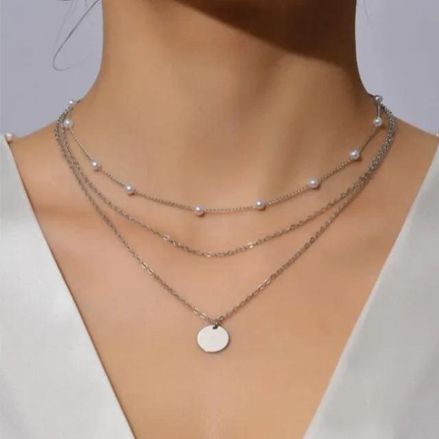 Náhrdelník s imitací perly | Řetízek s přívěskem - 11