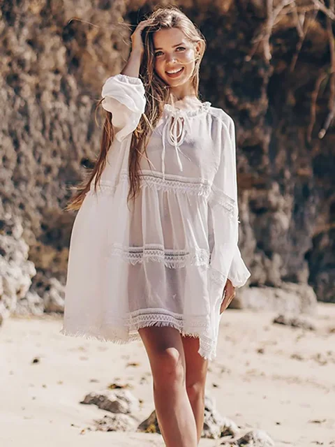 Letní bílé šaty na pláž - PJ-056