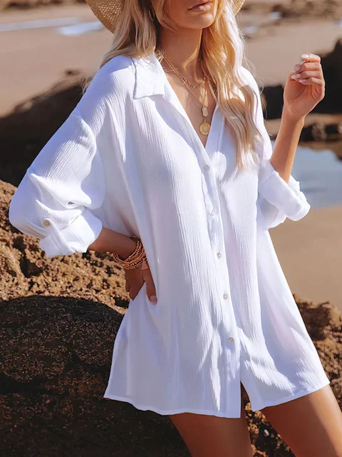 Letní bílé šaty na pláž - PJ-192