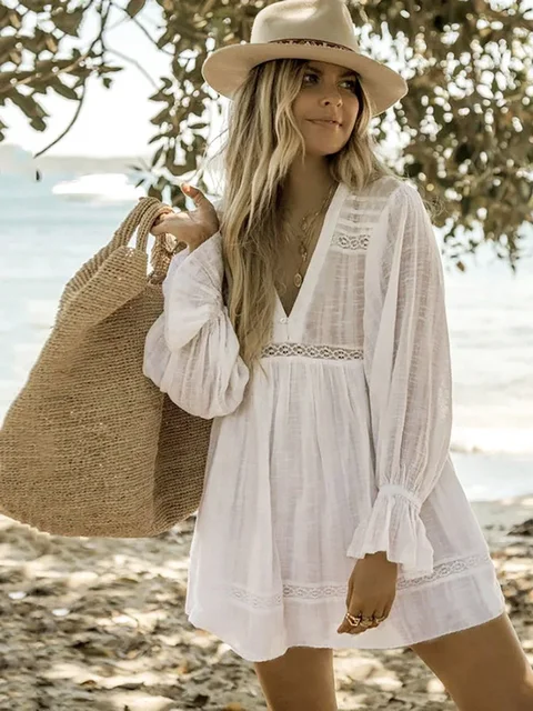 Letní bílé šaty na pláž - PJ-231