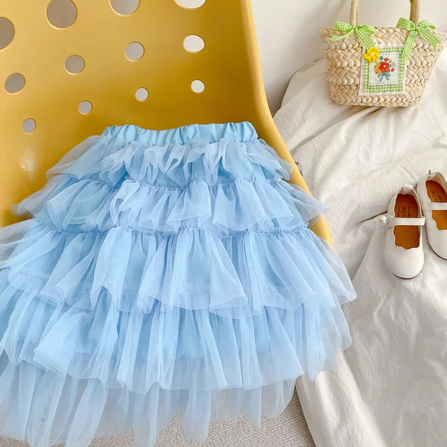 Dívčí tylová vrstvená sukně - Modrá, 4 roky
