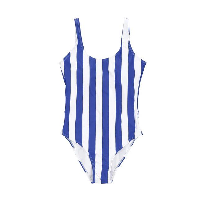 Jednodílné pruhované dámské plavky s pruhem - Modré, M