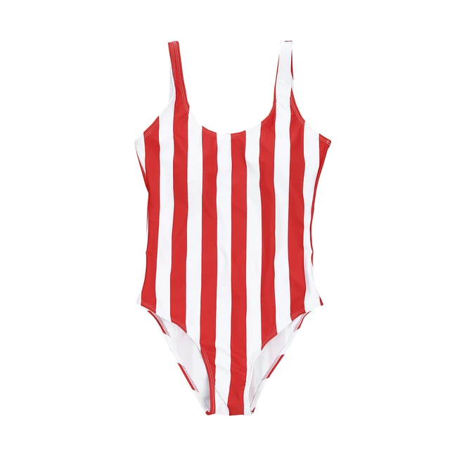 Jednodílné pruhované dámské plavky s pruhem - červené, M
