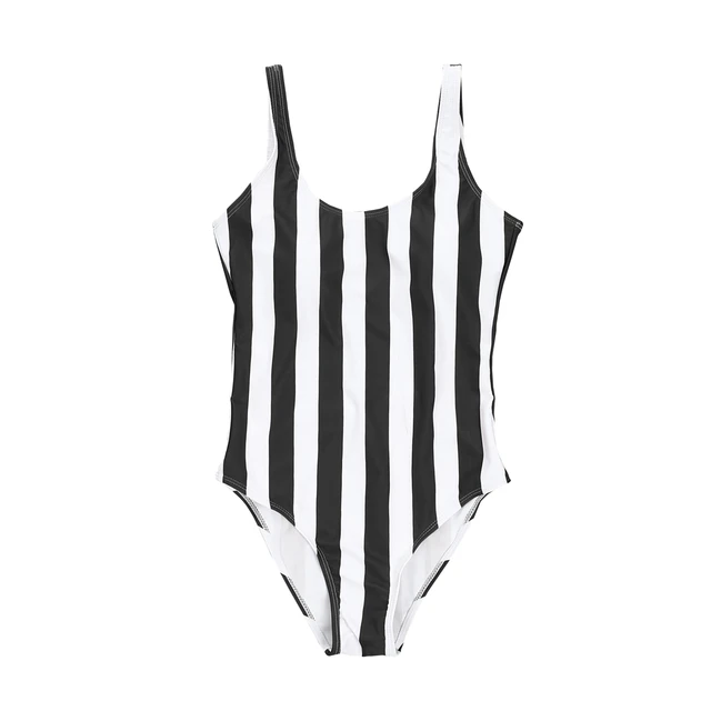 Jednodílné pruhované dámské plavky s pruhem - černé, XL