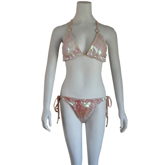 Sexy dámské plavky bikini s push-up efektem - Světle růžová, XL