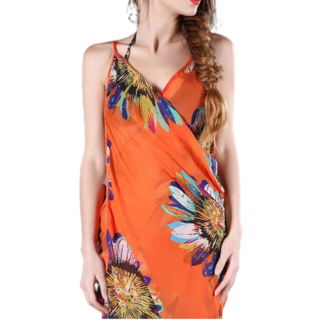 Plážové zavinovací šaty s hlubokým výstřihem | Univerzální velikost - oranžový