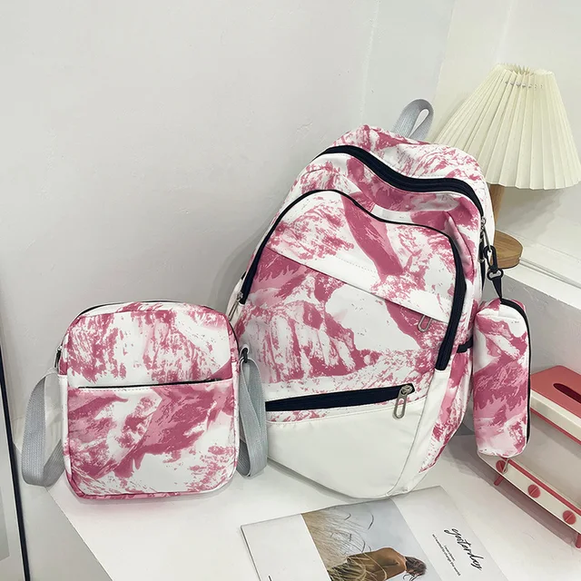 Dívčí školní batoh s pouzdrem a krabičkou na svačinu - Růžová