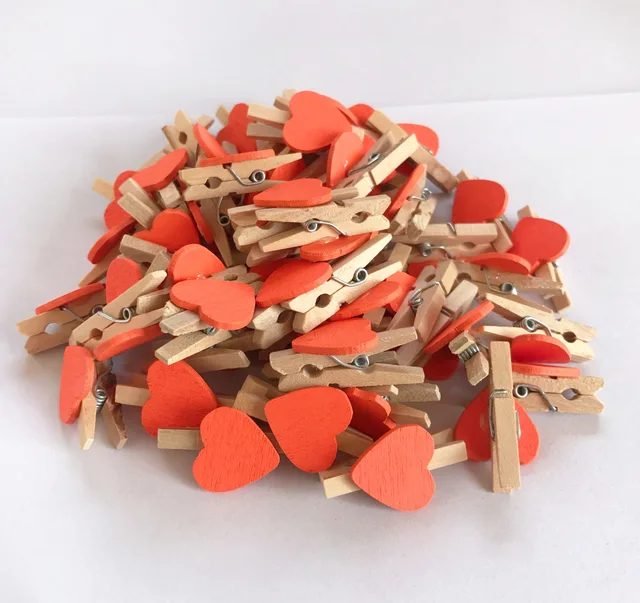 Dekorace srdíčka | dřevěné kolíčky s provázkem, 50 ks - 50KS oranžová
