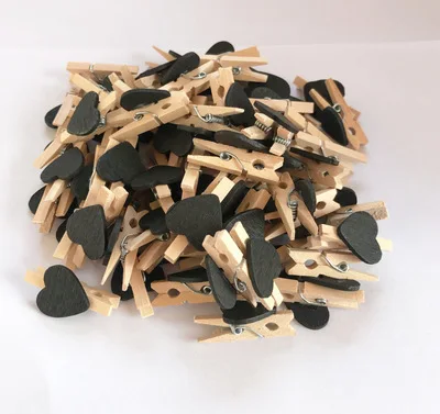 Dekorace srdíčka | dřevěné kolíčky s provázkem, 50 ks - 50KS Černá