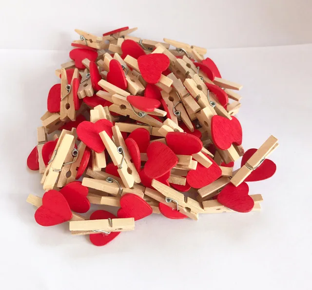 Dekorace srdíčka | dřevěné kolíčky s provázkem, 50 ks - 50KS červená