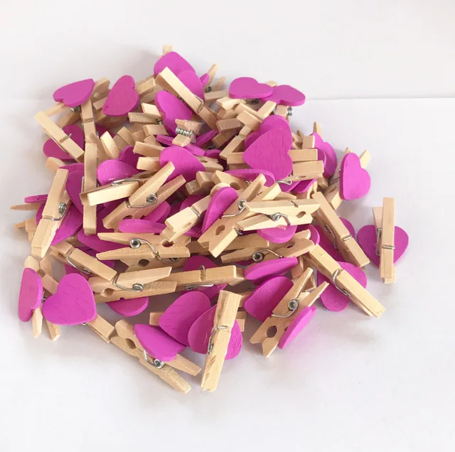 Dekorace srdíčka | dřevěné kolíčky s provázkem, 50 ks - 50KS fialová