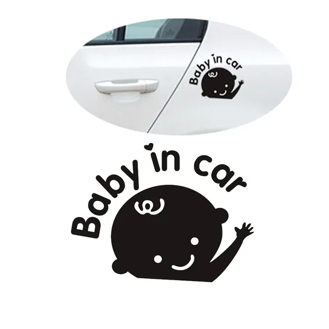 Nálepka na auto | samolepka na auto, dítě v autě, 15 x 13 cm - černá
