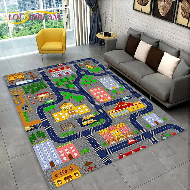 Dětský hrací koberec s motivem města a silnic - 1, 100x150cm