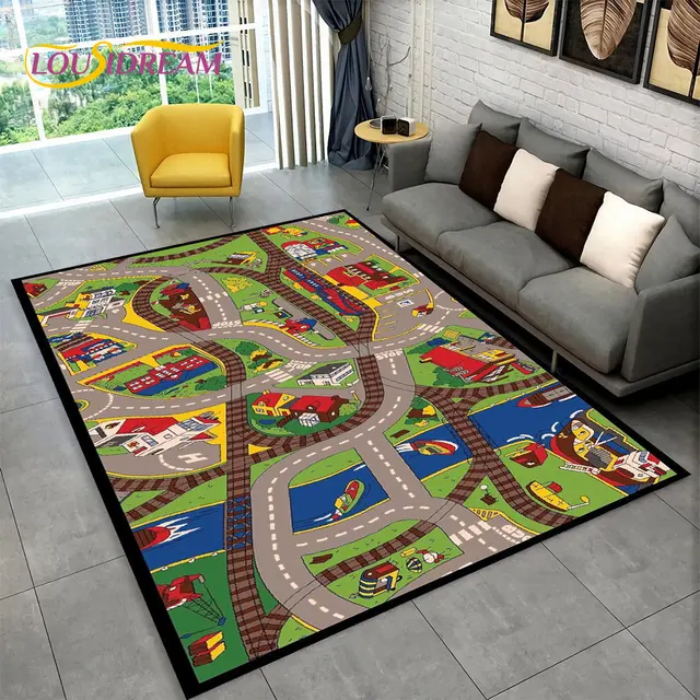 Dětský hrací koberec s motivem města a silnic - 2, 70x100cm