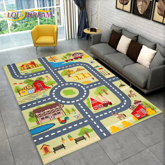 Dětský hrací koberec s motivem města a silnic - 4, 100x120cm