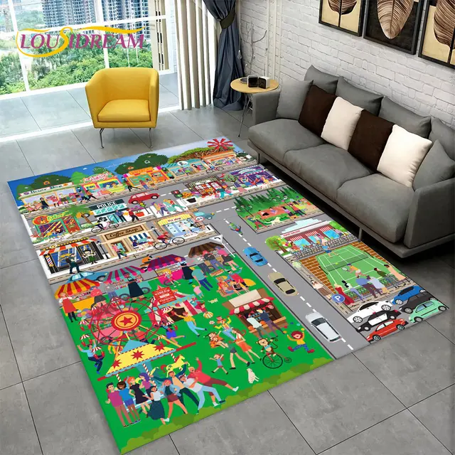 Dětský hrací koberec s motivem města a silnic - 12, 230x160cm