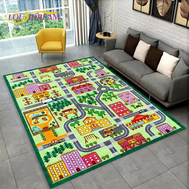 Dětský hrací koberec s motivem města a silnic - 14, 100x150cm