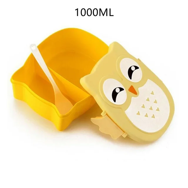Box na jídlo | krabička na svačinu s příborem - 1000ml žlutá sova