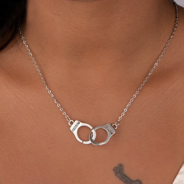 Řetízek na krk | náhrdelník pouta, nápis freedom - Stříbrná