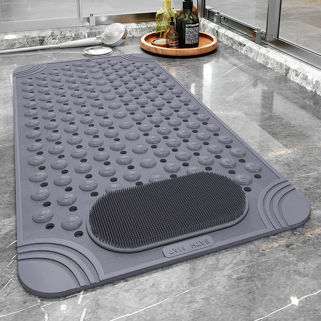 Protiskluzová masážní koupelnová podložka s otvory na vodu - šedá, 50x80cm