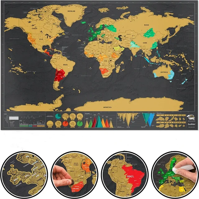 Stírací mapa světa - nástěnná mapa světa - mapa státní vlajky, Rozměr 30 x 40 cm