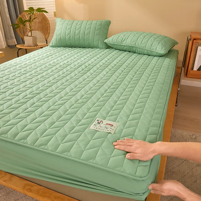 Měkký chránič matrace s povlakem na postel - Styl 1-Zelená, Rozměry 160 x 200 x 30 cm