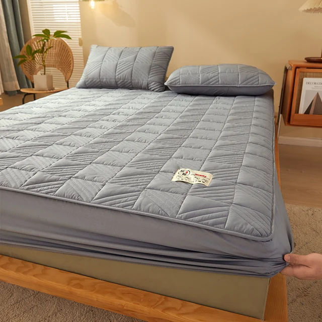 Měkký chránič matrace s povlakem na postel - Styl 2-šedá, 200 x 200 x 30 cm
