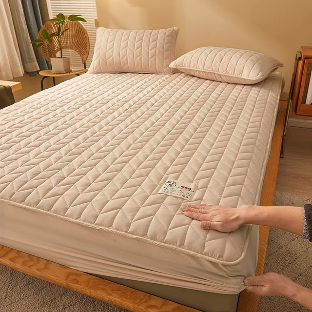 Měkký chránič matrace s povlakem na postel - Styl 1-Khaki, Rozměr 200 x 220 x 30 cm