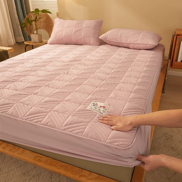 Měkký chránič matrace s povlakem na postel - Styl 2-růžový, Rozměry 150 x 200 x 30 cm